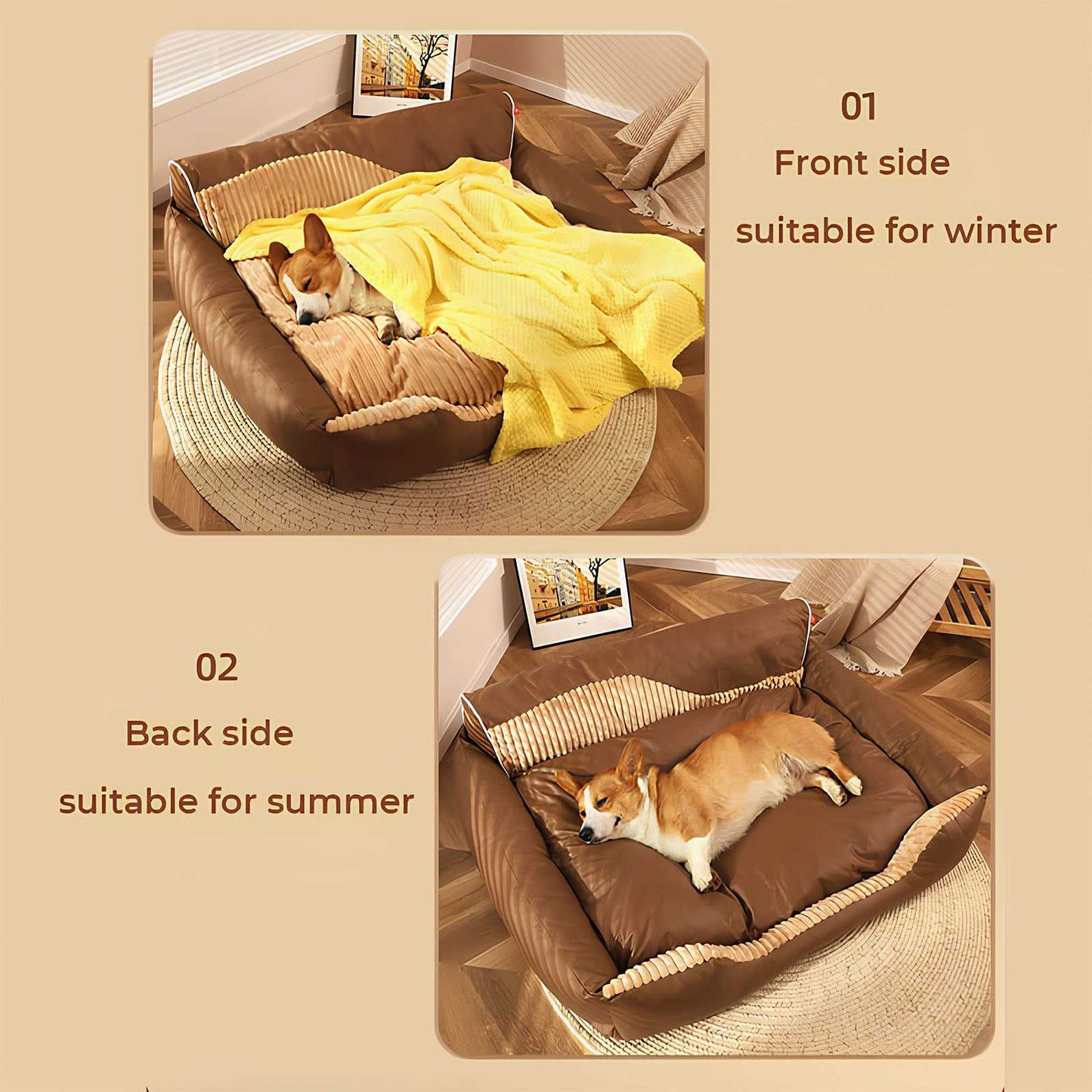 All-Season Cozy Removable Backrest Dog Bed