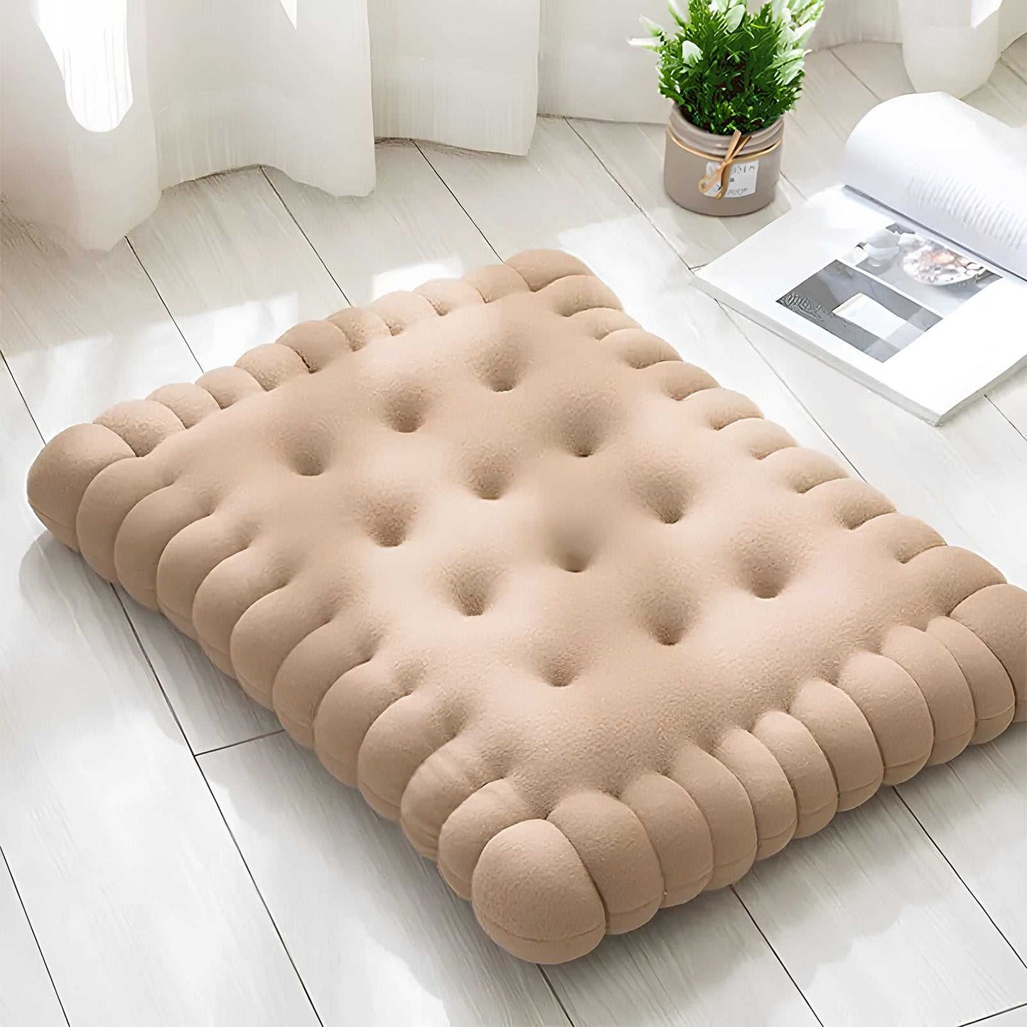 Cozy Biscuit-Shaped Plush Small Dog Bed