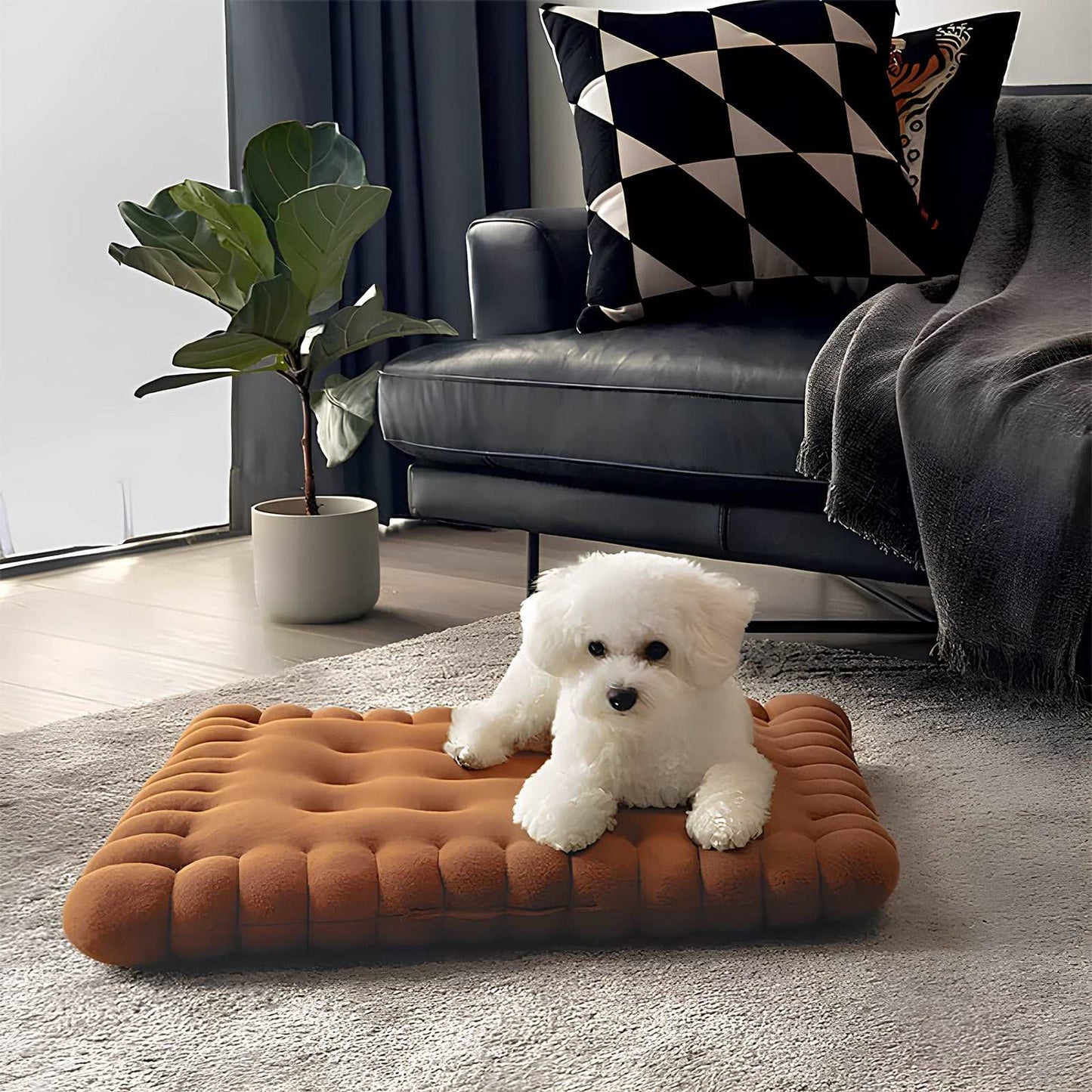 Cozy Biscuit-Shaped Plush Small Dog Bed