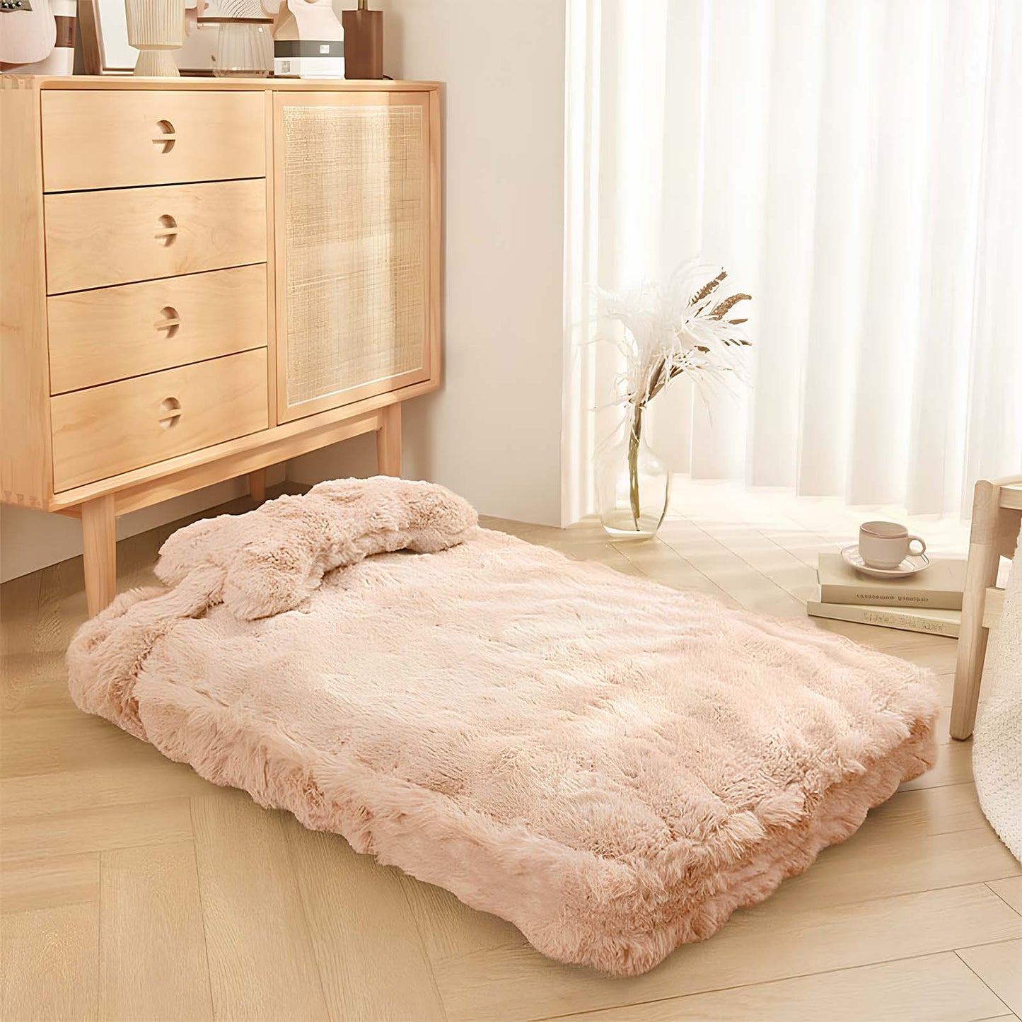 Cozy Fluffy Plush Calming Dog Bed With Pillow