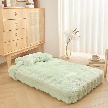 Cozy Fluffy Plush Calming Dog Bed With Pillow