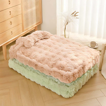 Cozy Fluffy Plush Calming Dog Bed With Pillow