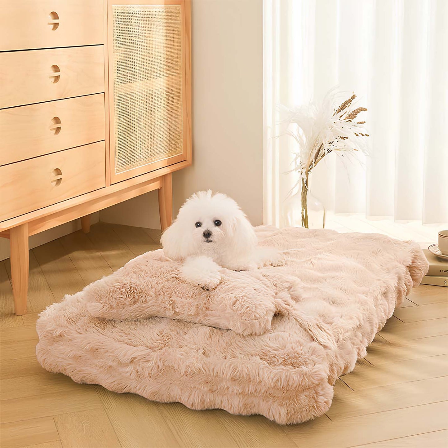 Cozy Fluffy Plush Calming Dog Bed With Pillow