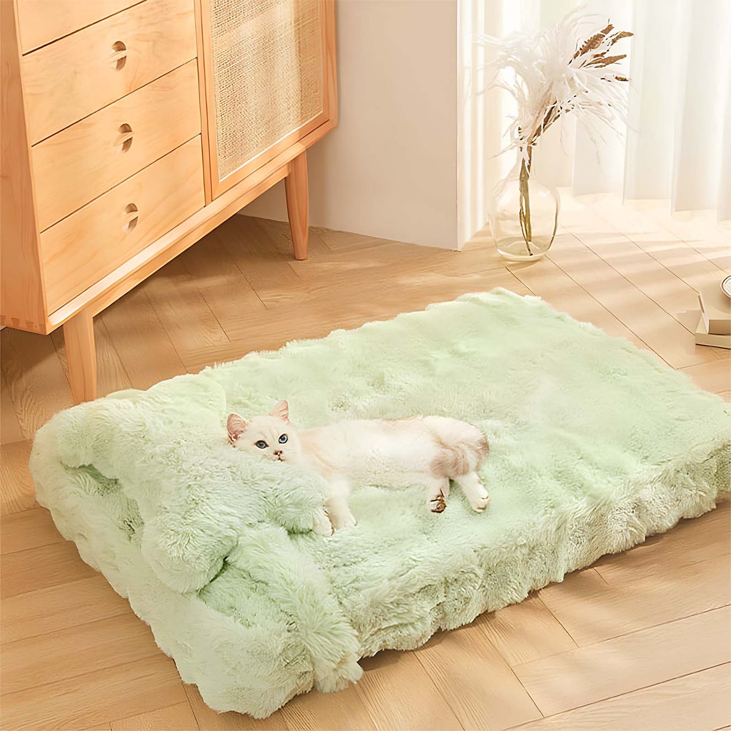 Cozy Fluffy Plush Calming Dog Bed With Pillow