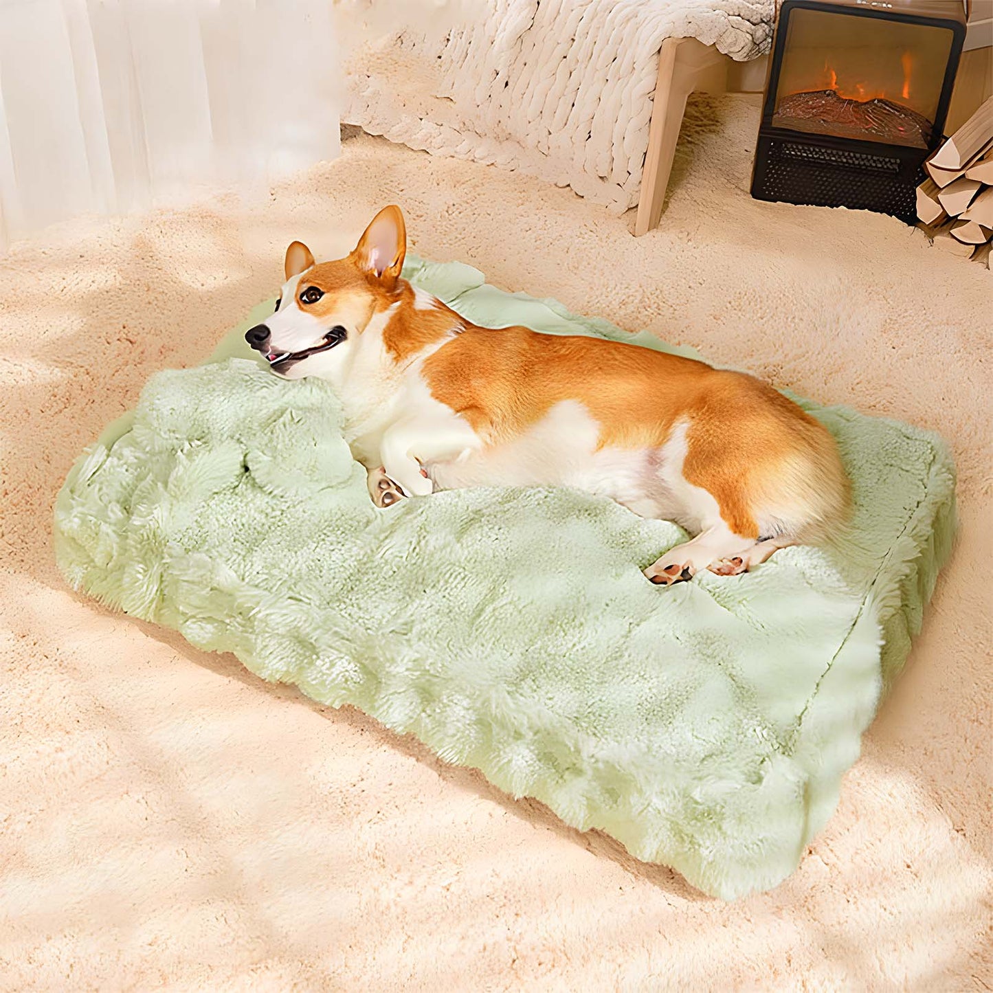 Cozy Fluffy Plush Calming Dog Bed With Pillow