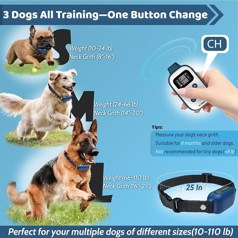 DogLinsen Multifunctional Dog Training & Anti-Bark Collar with Remote