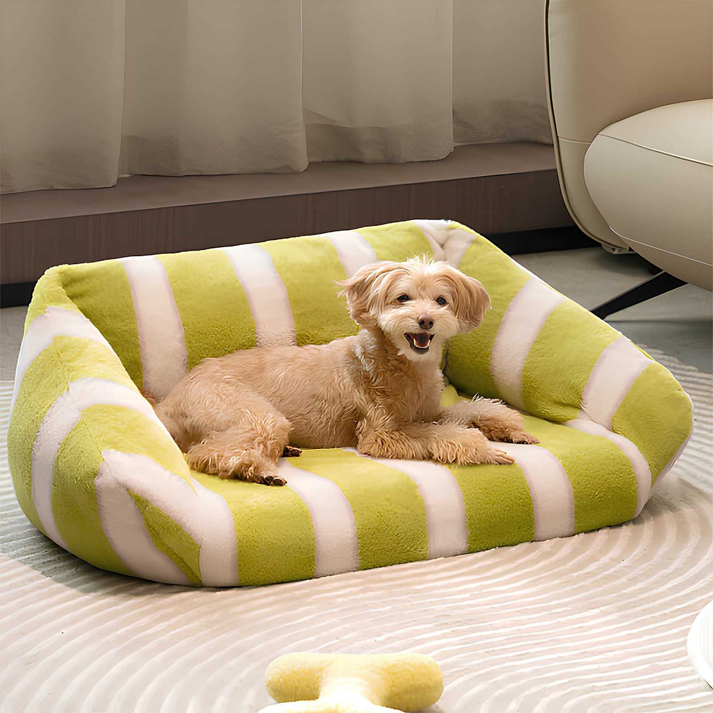 Elegant Fuzzy Stripe Dog Sofa Bed Fuzzy Clean