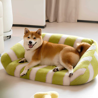 Elegant Fuzzy Stripe Dog Sofa Bed Fuzzy Clean