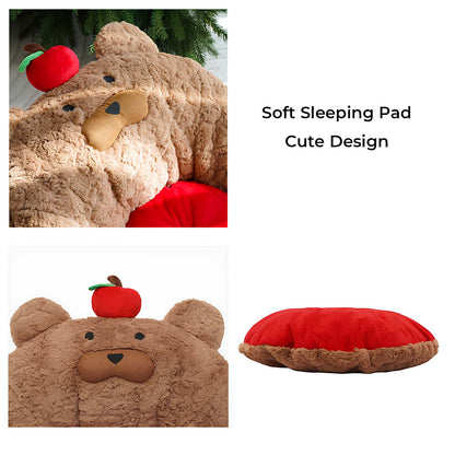 Festive Adorable Apple-Shaped Plush Cat Sofa Bed