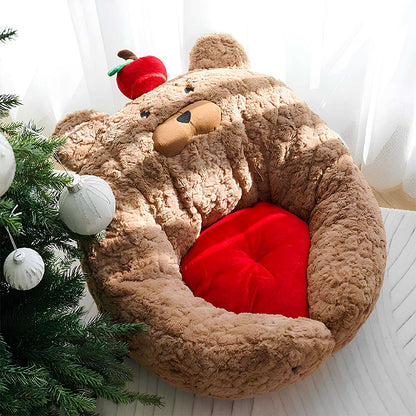 Festive Adorable Apple-Shaped Plush Cat Sofa Bed