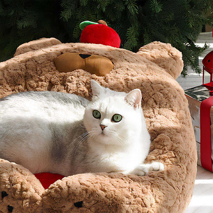 Festive Adorable Apple-Shaped Plush Cat Sofa Bed