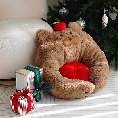 Festive Adorable Apple-Shaped Plush Cat Sofa Bed