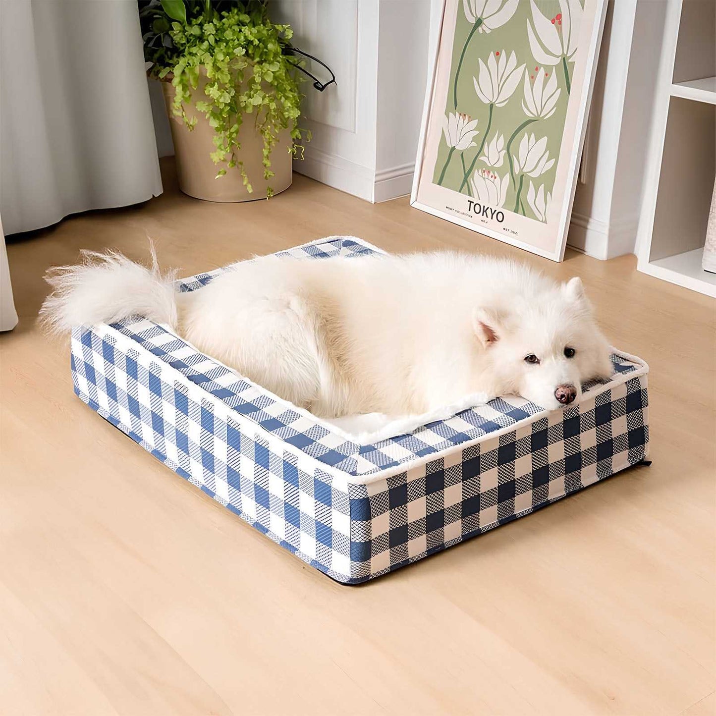 Festive Classic Tartan Cozy Anti-Anxiety Calming Dog Bed