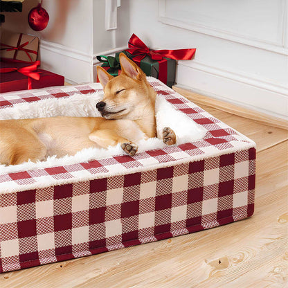 Festive Classic Tartan Cozy Anti-Anxiety Calming Dog Bed