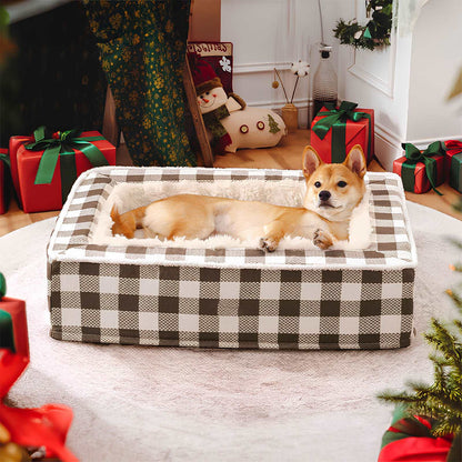 Festive Classic Tartan Cozy Anti-Anxiety Calming Dog Bed