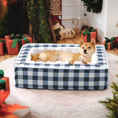 Festive Classic Tartan Cozy Anti-Anxiety Calming Dog Bed