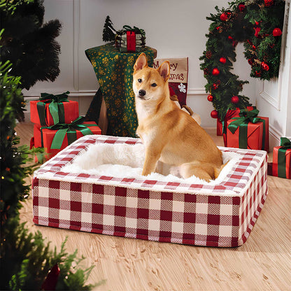 Festive Classic Tartan Cozy Anti-Anxiety Calming Dog Bed