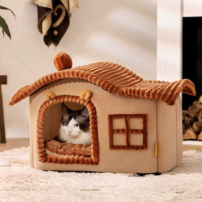 House Style Semi Enclosed Cat Bed Cozy Kitty Comfort