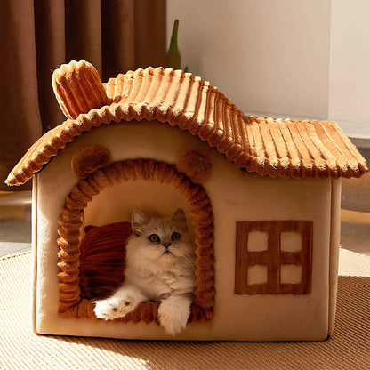 House Style Semi Enclosed Cat Bed Cozy Kitty Comfort