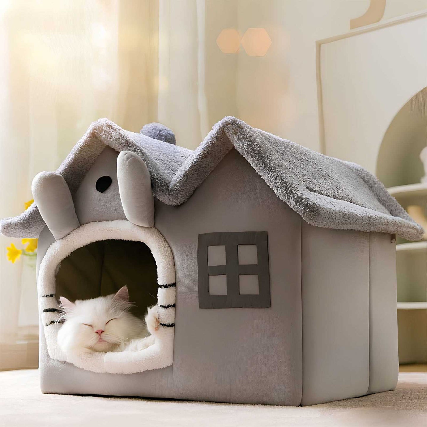 House Style Semi Enclosed Cat Bed Cozy Kitty Comfort