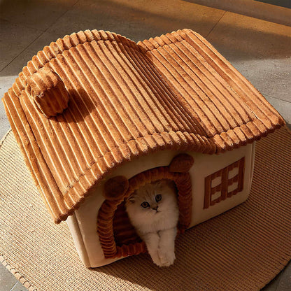 House Style Semi Enclosed Cat Bed Cozy Kitty Comfort