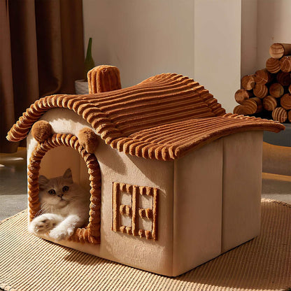 House Style Semi Enclosed Cat Bed Cozy Kitty Comfort