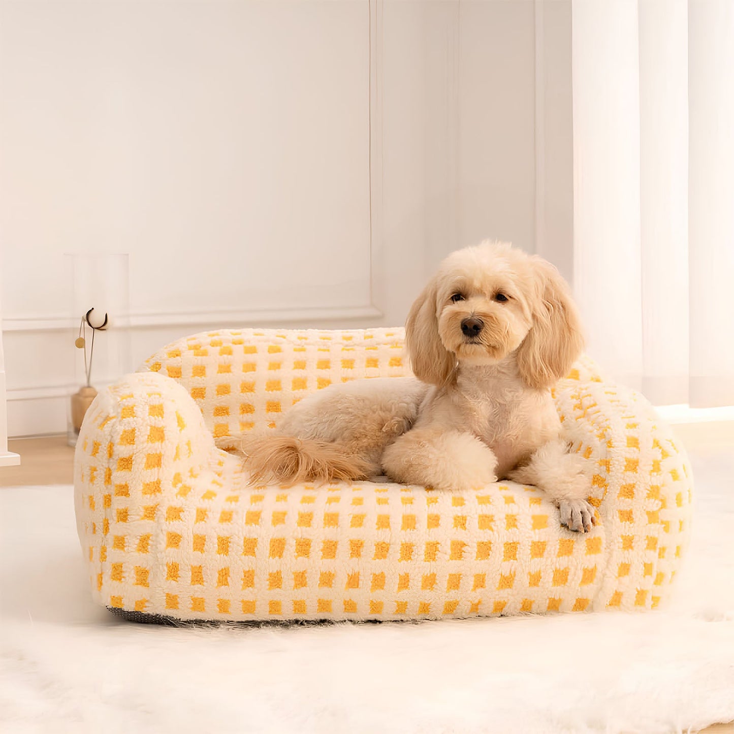 Lamb Velvet Pet Sofa Beds Poached Egg Dog Recliner