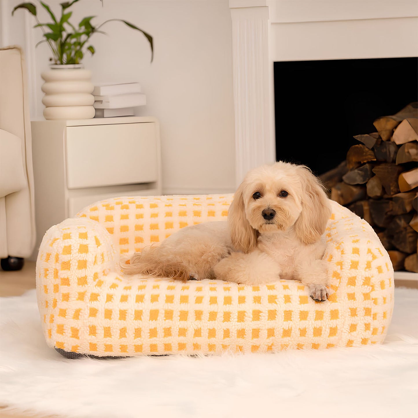 Lamb Velvet Pet Sofa Beds Poached Egg Dog Recliner