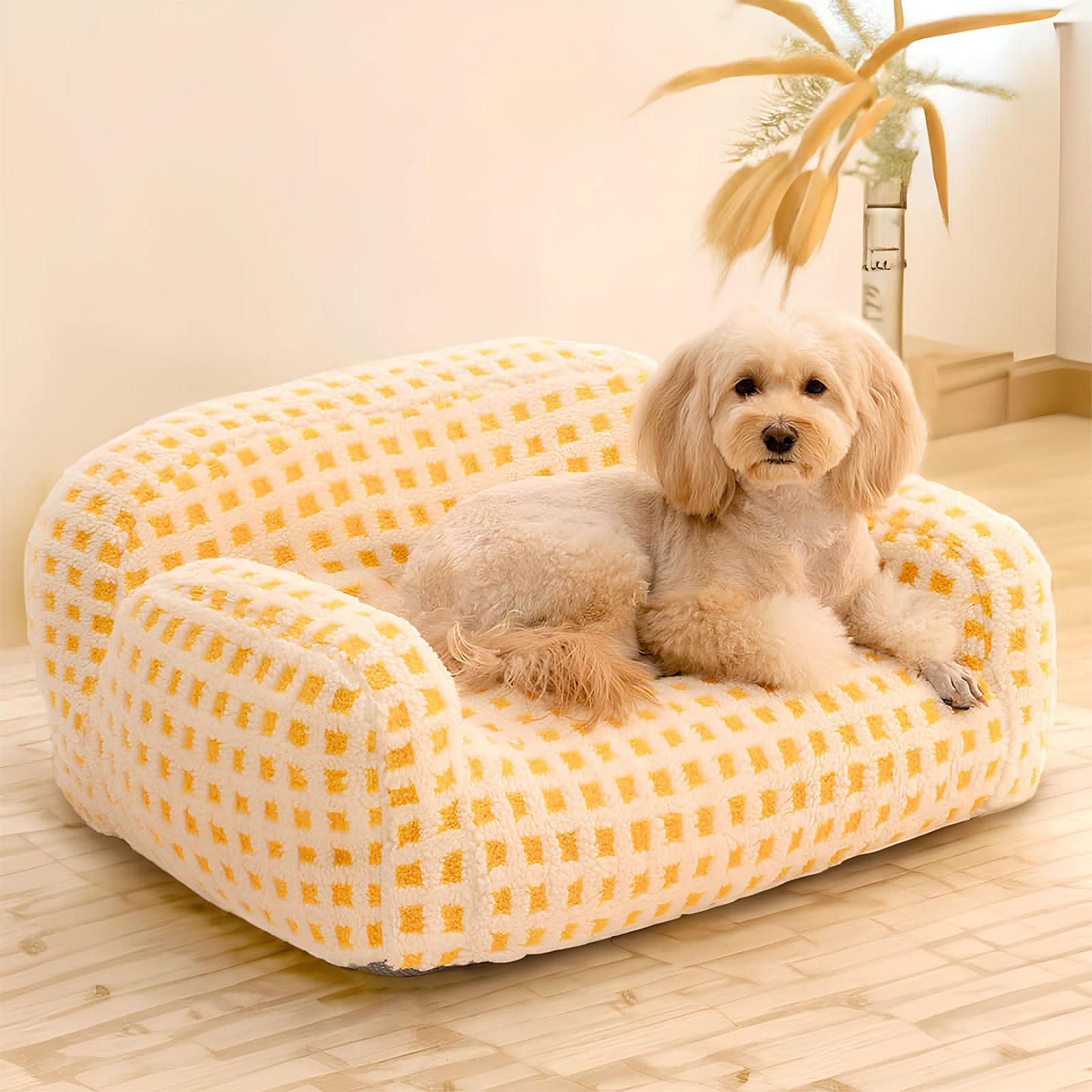 Lamb Velvet Pet Sofa Beds Poached Egg Dog Recliner