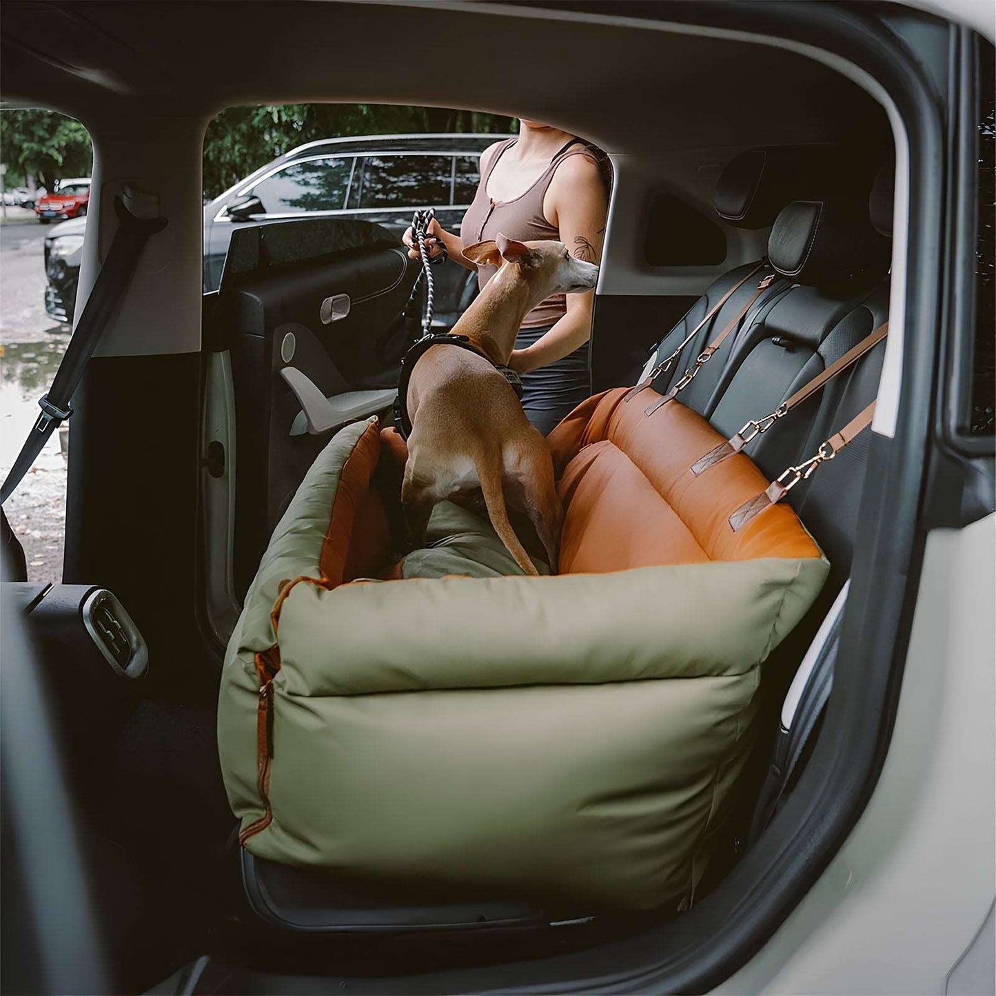 Large Deluxe Faux Leather Dog Car Seat Booster Bed - Urban Voyager