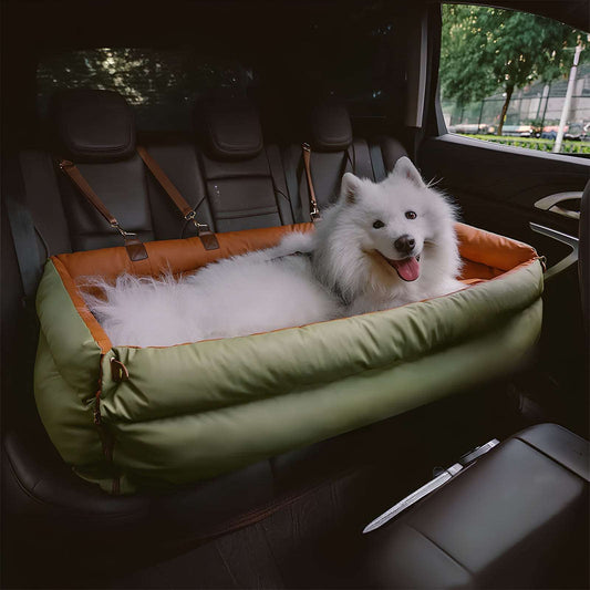 Large Deluxe Faux Leather Dog Car Seat Booster Bed - Urban Voyager