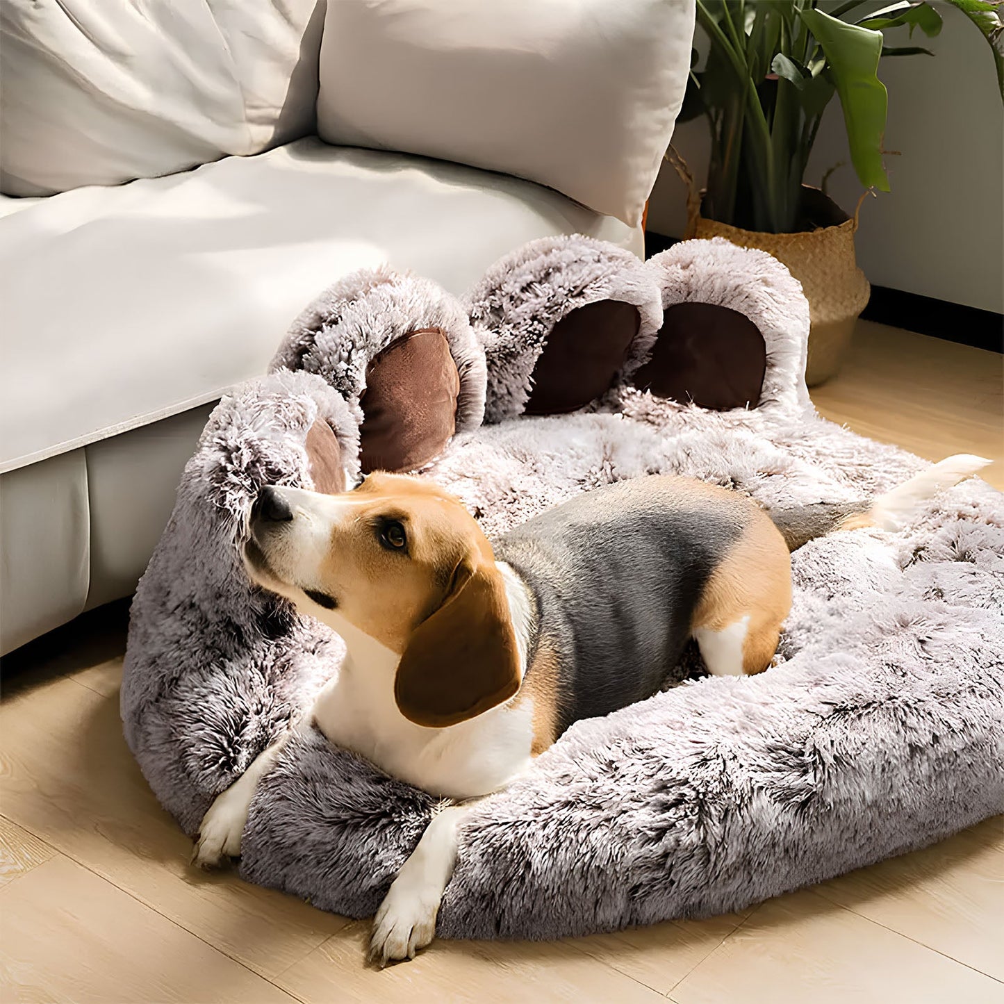 Large Fuzzy Paw Dog Bed Soft & Spacious