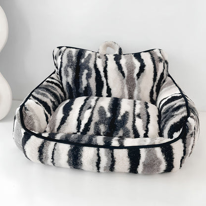 Luxury Lambswool Zebra Print Dog & Cat Sofa Bed