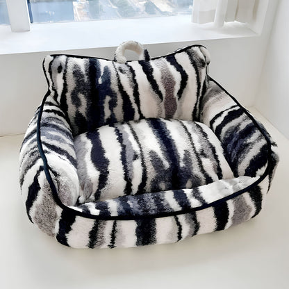 Luxury Lambswool Zebra Print Dog & Cat Sofa Bed