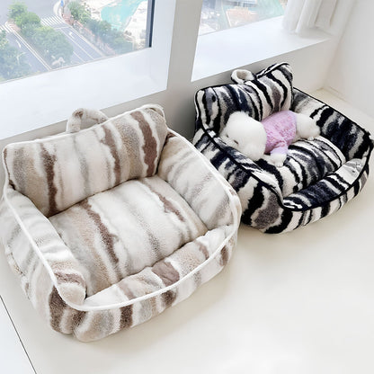 Luxury Lambswool Zebra Print Dog & Cat Sofa Bed