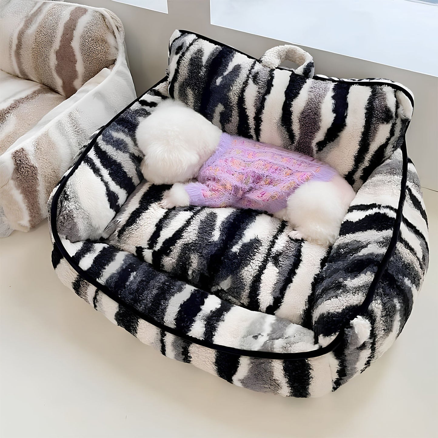 Luxury Lambswool Zebra Print Dog & Cat Sofa Bed