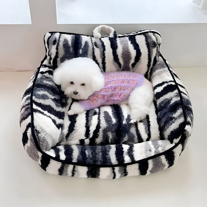 Luxury Lambswool Zebra Print Dog & Cat Sofa Bed