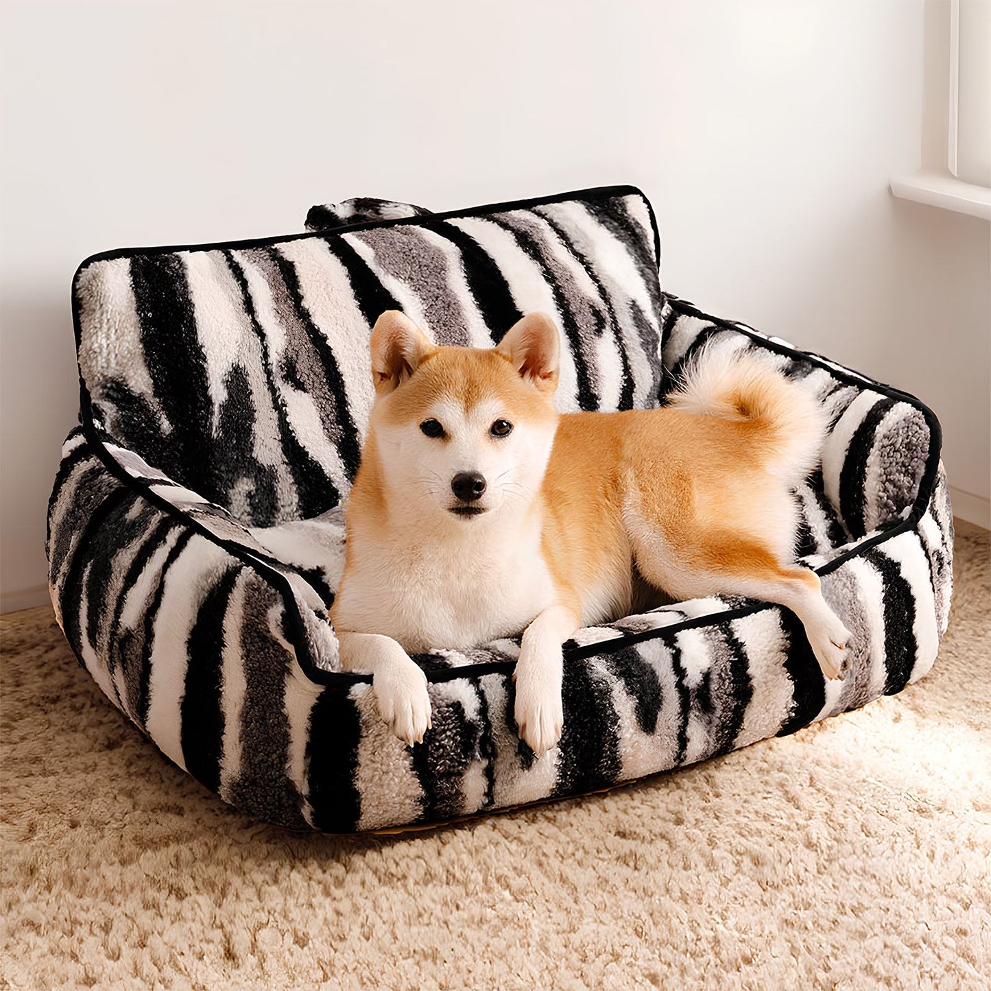 Luxury Lambswool Zebra Print Dog & Cat Sofa Bed