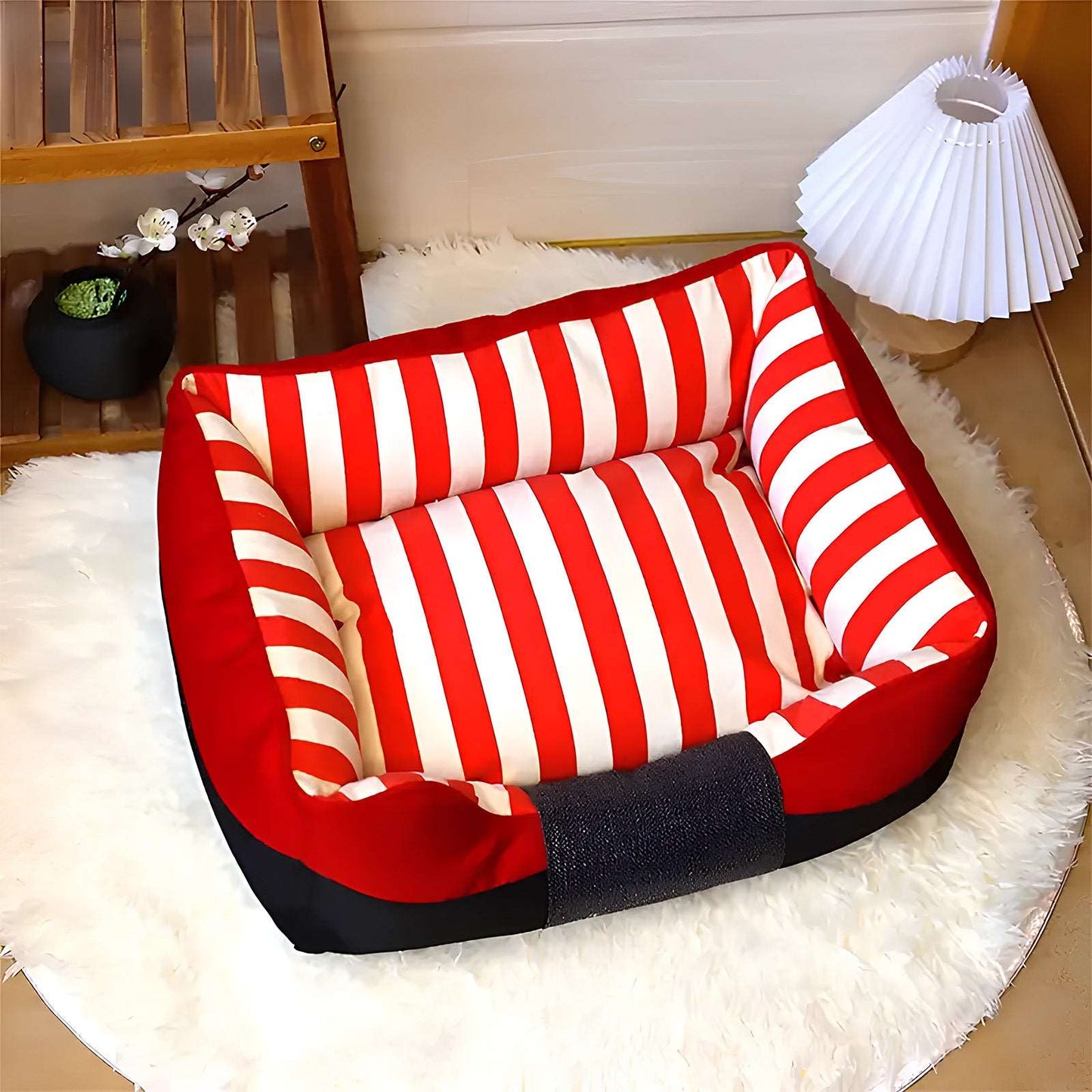 Nautical Stripe Canvas Pet Bed Chic Cozy for Dogs & Cats