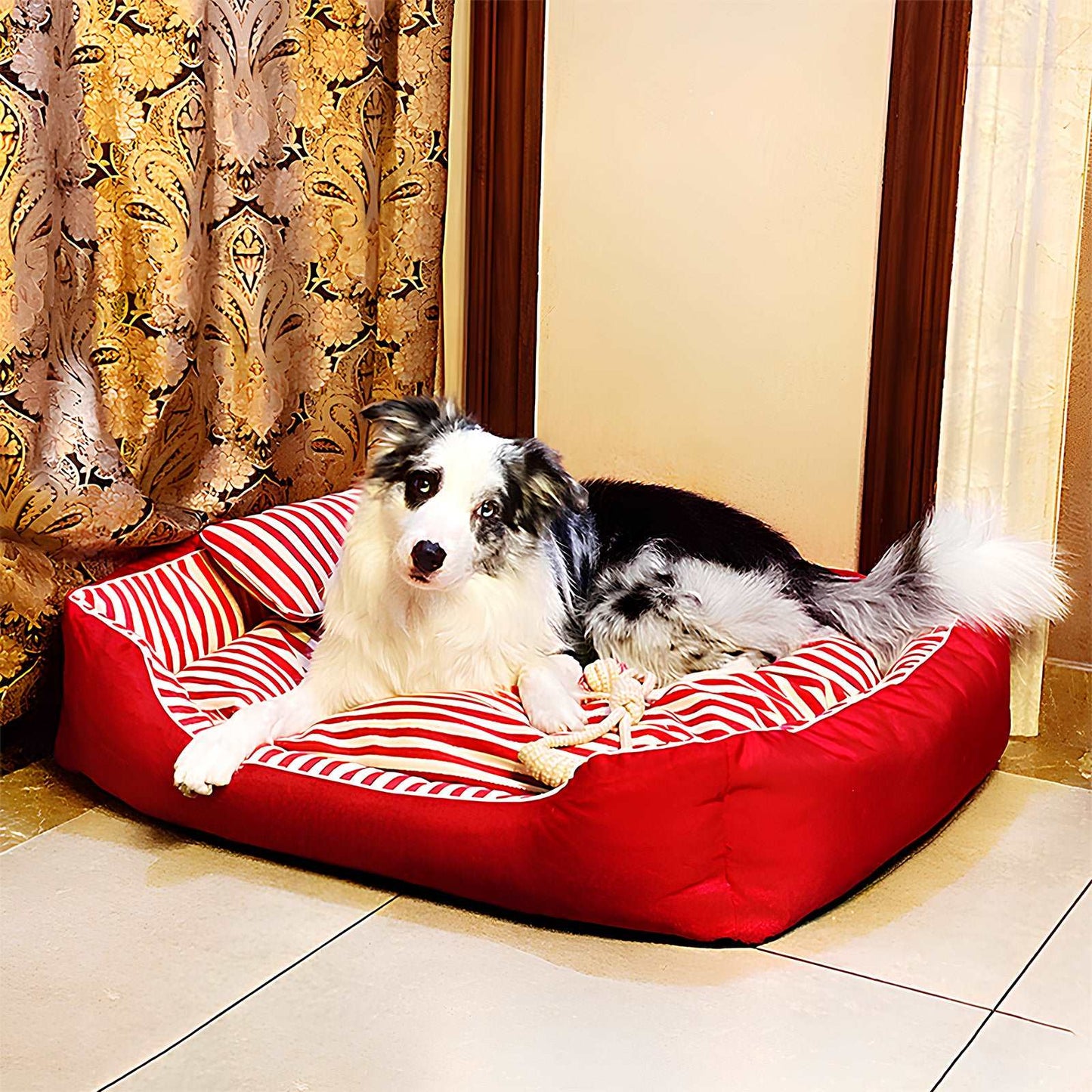 Nautical Stripe Canvas Pet Bed Chic Cozy for Dogs & Cats