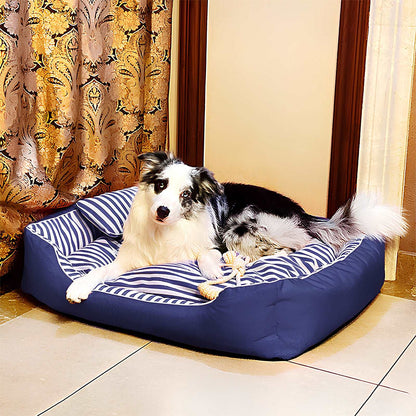 Nautical Stripe Canvas Pet Bed Chic Cozy for Dogs & Cats