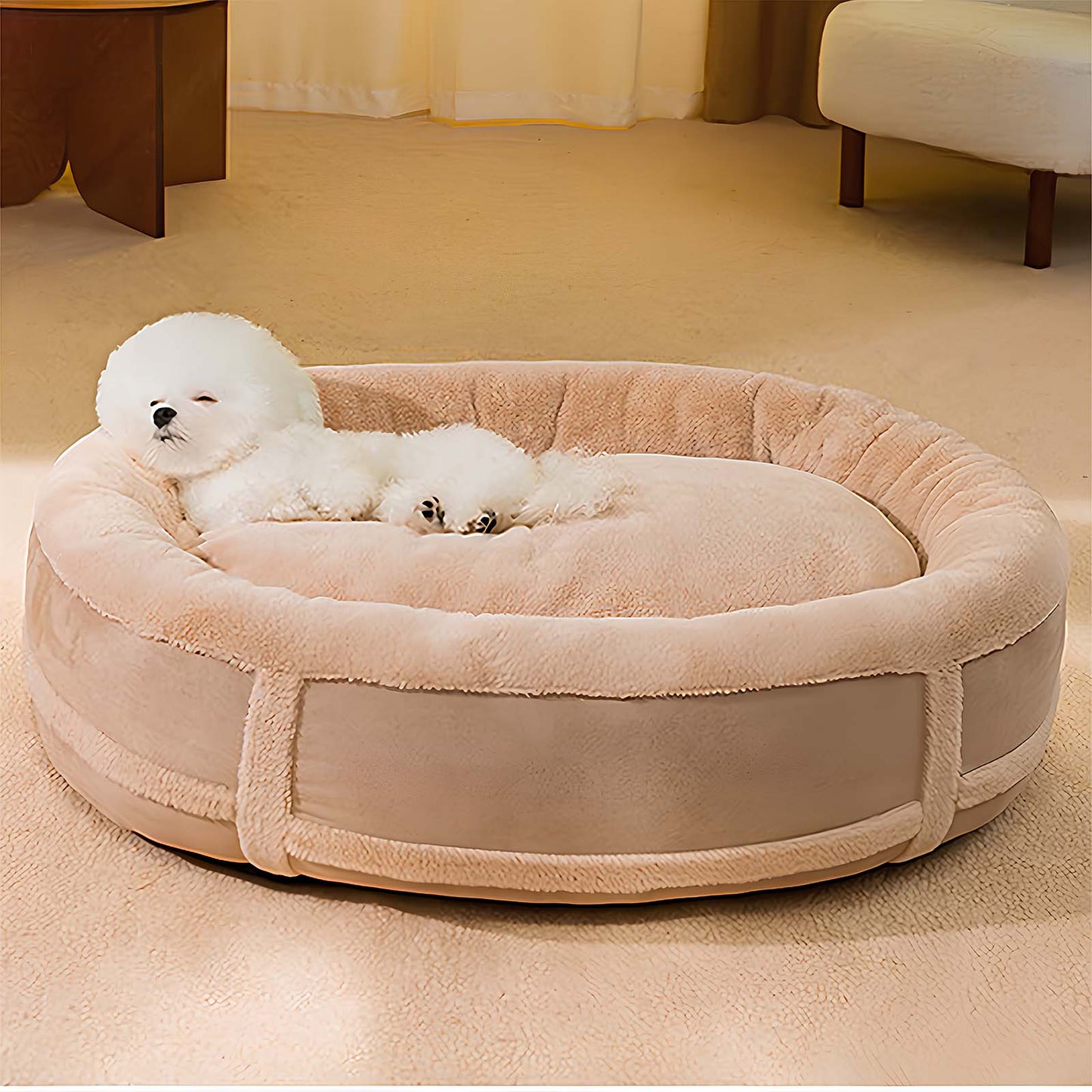 Oval Plush All-Season Dog Bed Lightweight & Comfortable