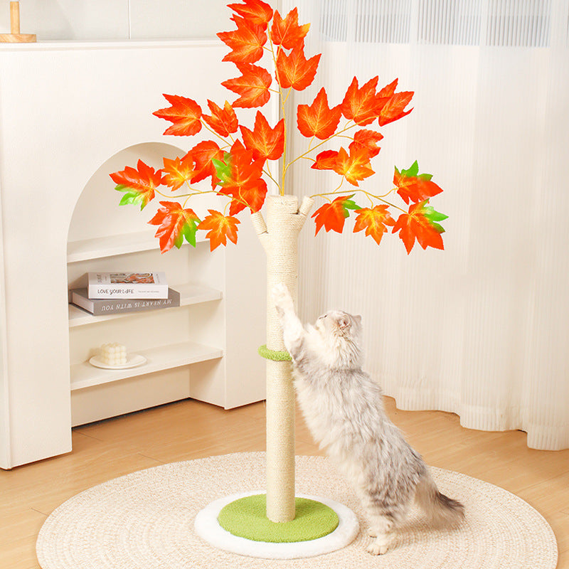 Cat Scratching Tree with Autumn Leaves