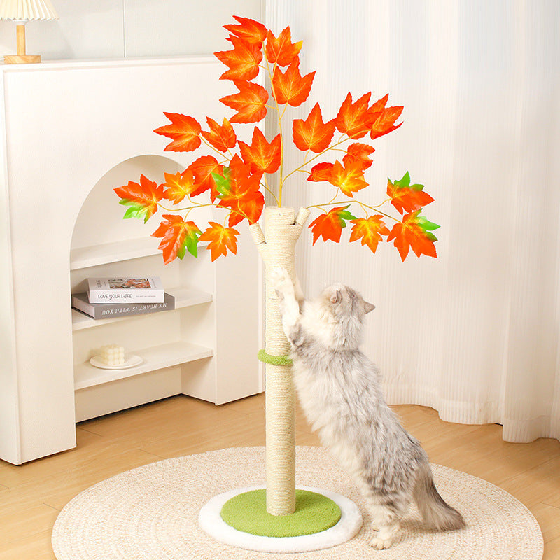 Cat Scratching Tree with Autumn Leaves