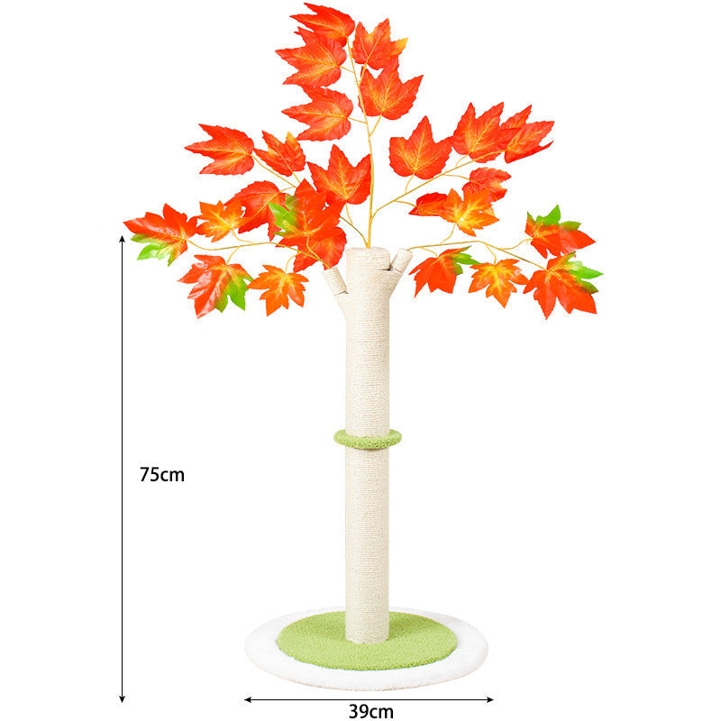 Cat Scratching Tree with Autumn Leaves