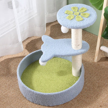 Flower Cat Tree Scratching Post with Bed