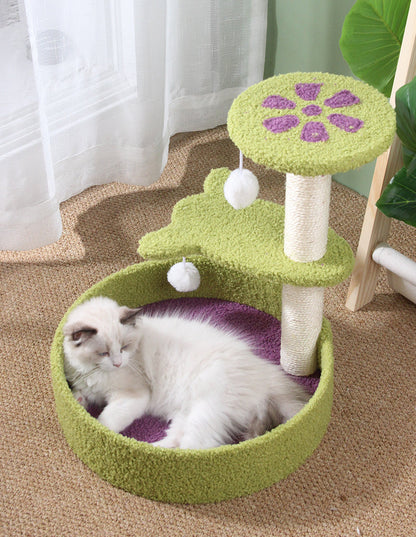 Flower Cat Tree Scratching Post with Bed