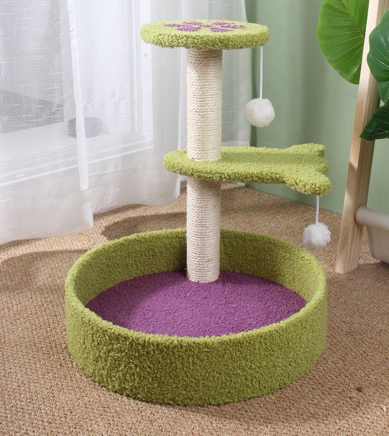 Flower Cat Tree Scratching Post with Bed