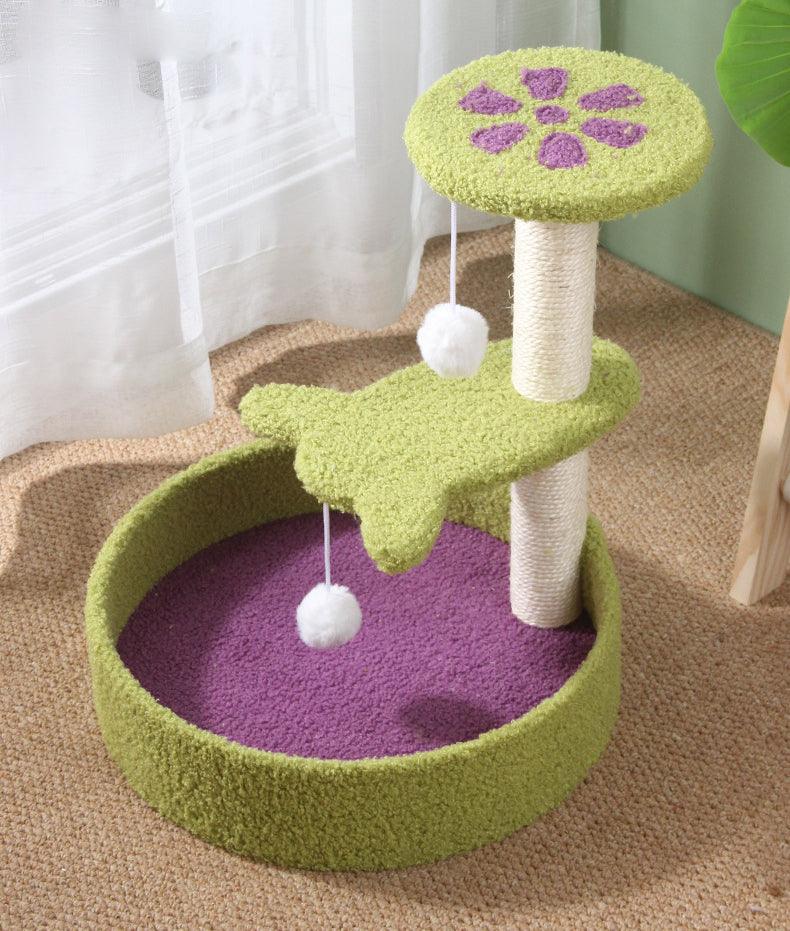 Flower Cat Tree Scratching Post with Bed