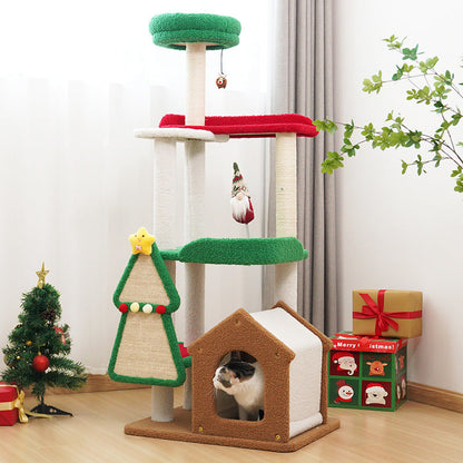 Christmas Cat Tree with Cozy Cottage